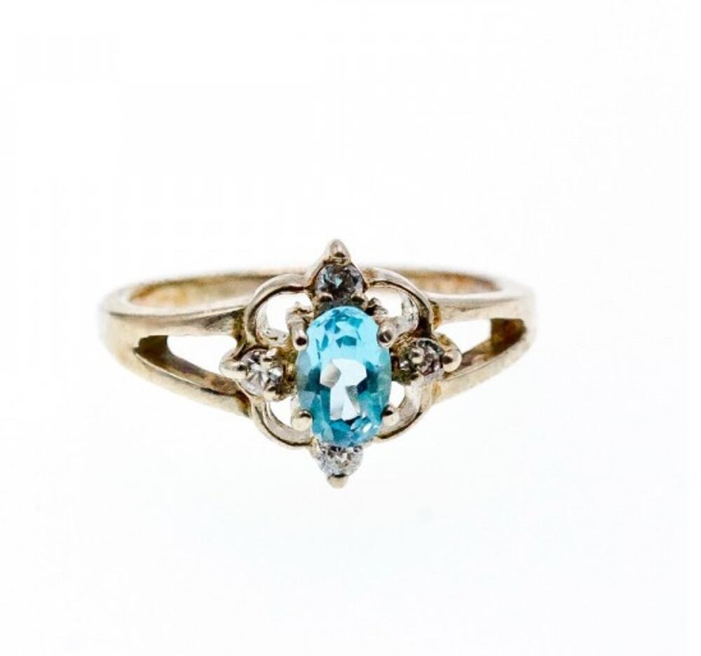 925 Sterling Silver Blue Spinel & CZ Ring Size 6.75